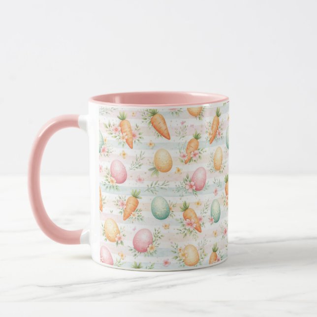Caneca Ovos de Páscoa Pastéis & Cenouras Padrão Aquarela (Esquerda)