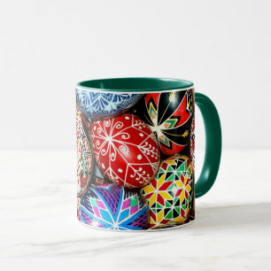Caneca Ovos de Páscoa ucranianos, ornamentados e colorid