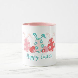 Caneca Ovos Decorados felzs pascoa Ouvidos Coelhinhos