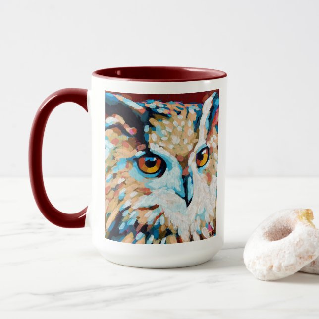 Caneca Owl Painting - Gift for Animal Lovers (Com Donut)
