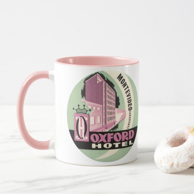 Caneca Oxford Hotel, Montevideo, Uruguai, Viagens vintage (Com Donut)