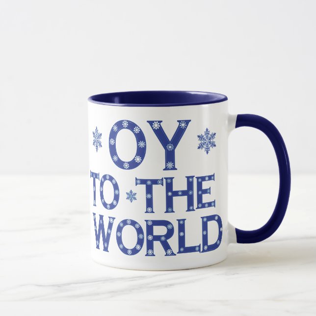 Caneca OY para o mundo Blue and White Holiday Mug (Direita)