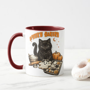 Caneca Padaria de Gato Preto Assustador Halloween Bolinho