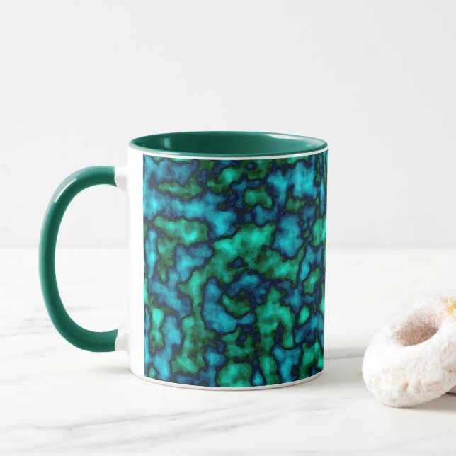Caneca Padrão Abstrato azul e verde (Com Donut)