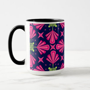 Caneca Padrão abstrato de pétalas florais rosa geométrica