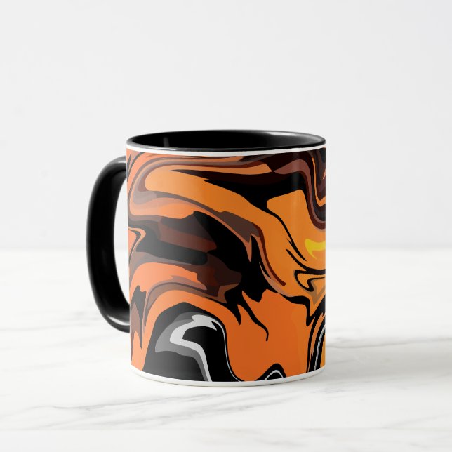 Caneca Padrão Abstrato de Redemoinho Laranja Fogo (Frente Esquerda)