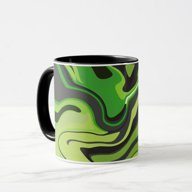 Caneca Padrão Abstrato Verde Fluido (Frente Esquerda)