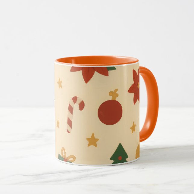 Caneca Padrão Aconchegante de Natal com Presentes e Árvor (Frente Esquerda)