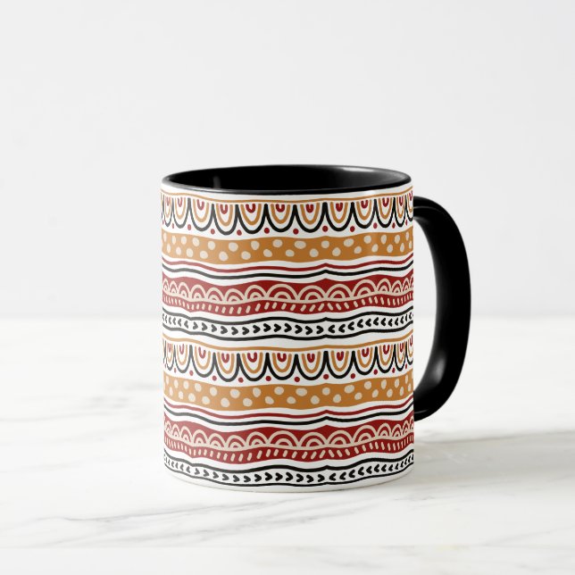 Caneca Padrão africano, ondas vermelhas e Douradas (Frente Esquerda)