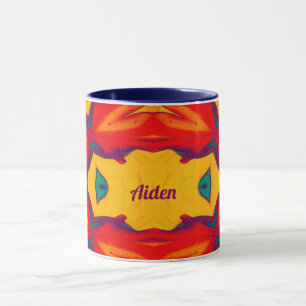 Caneca Padrão AIDEN ~ Zany ~ Vermelho Azul Amarelo e Lara