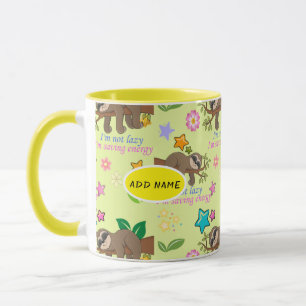 Caneca Padrão Amarelo Bonito, Preguiçoso Engraçado Citaçã