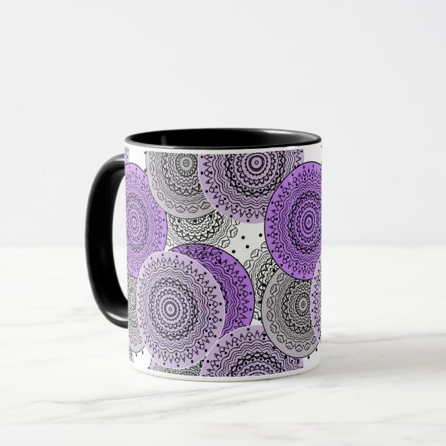 Caneca Padrão árabe de mandala oriental em rosa roxo (Frente Esquerda)