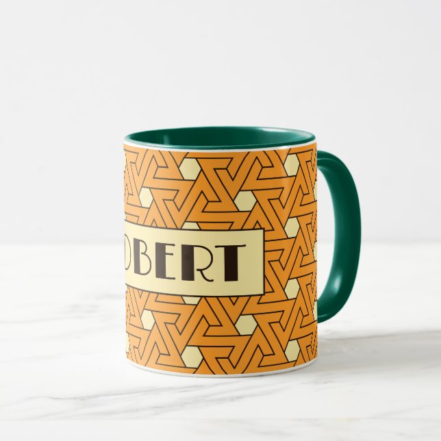 Caneca Padrão Árabe Espiral Triplo de bege Laranja Orient (Frente Esquerda)