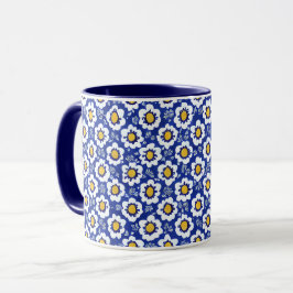 Caneca Padrão Árabe Floral Azul marinho
