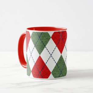 Caneca padrão Argyle vermelho e verde