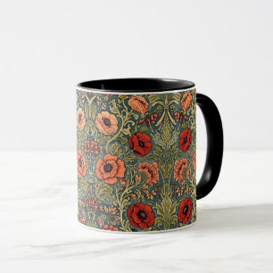 Caneca Padrão Art Nouveau Floral Papoulas de William Morr