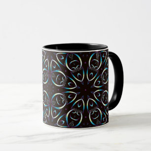 Caneca Padrão Azul Dourado Lilac Brilhante Mandala