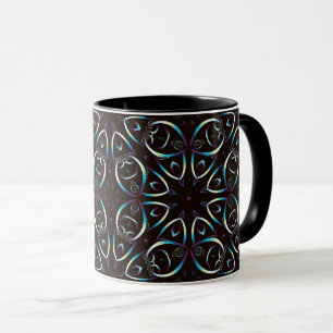 Caneca Padrão Azul Dourado Lilac Brilhante Mandala