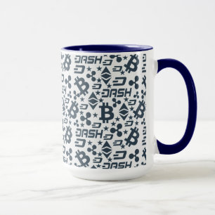Caneca Padrão Azul e Branco da Cryptocurrency