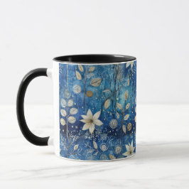 Caneca Padrão Azul Flor Branco Floral Sem Vista