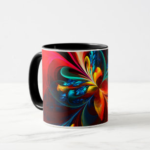 Caneca Padrão Azul Laranja-Abstrato Floral Moderno #14