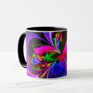 Caneca Padrão Azul Vermelho Abstrato Floral Moderno #12