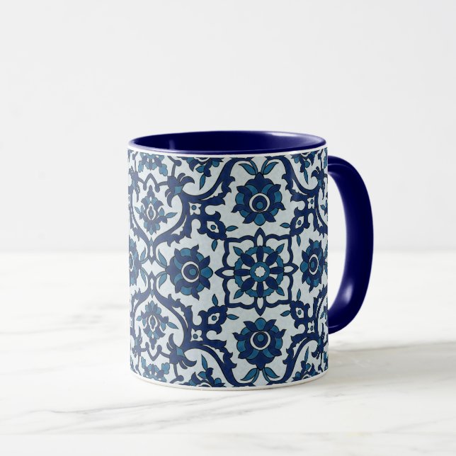 Caneca Padrão Azulejos Floral Azulejo Azulejos Azul (Frente Esquerda)