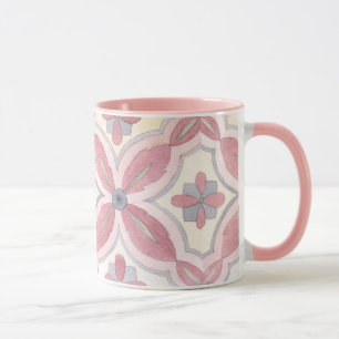 Caneca Padrão bonito e colorido do Azulejo floral, rosa e