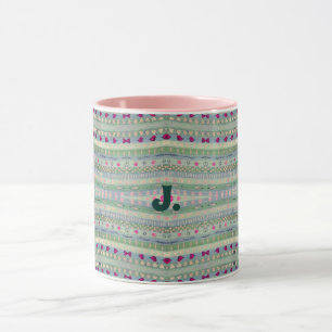Caneca Padrão Bonito rosa e verde e uma carta