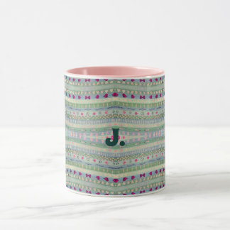 Caneca Padrão Bonito rosa e verde e uma carta