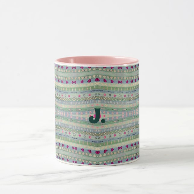 Caneca Padrão Bonito rosa e verde e uma carta (Centro)