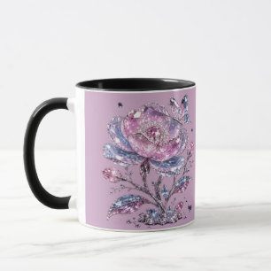 Caneca Padrão Botânico Elegante Rosa Poeirento Design