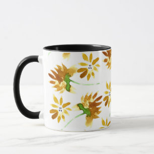 Caneca Padrão Botânico Floral Amarelo Primavera em Aquare