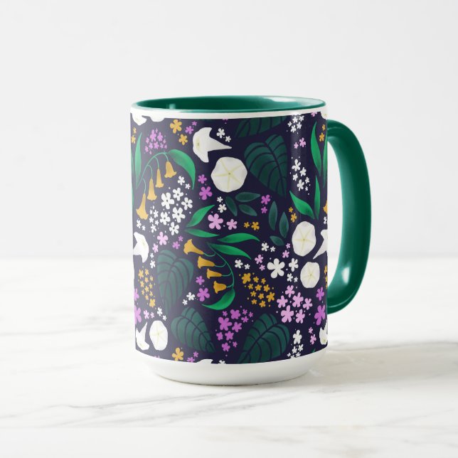 Caneca Padrão Botânico Floral do Jardim da Lua Noturna (Frente Esquerda)
