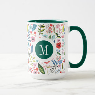 Caneca Padrão Botânico Folhetos e Flores Coloridos Cutes 