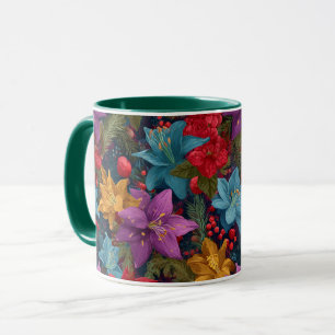 Caneca Padrão Botânico Natalino Festivo