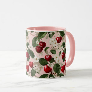 Caneca Padrão Botânico Rosa Vermelho de Cerejeira Antiga