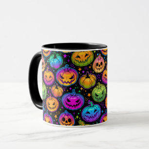 Caneca Padrão Brilhante de Abóbora de Halloween