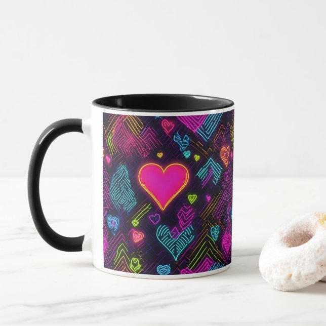 Caneca Padrão Cardíaco Colorido (Com Donut)