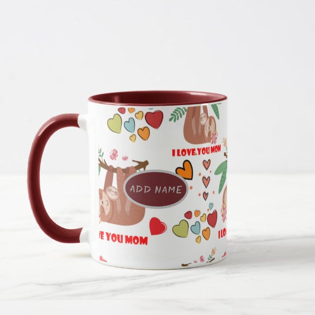 Caneca Padrão Castanho Bonito Eu Te Amo Corações Mamãe (Esquerda)