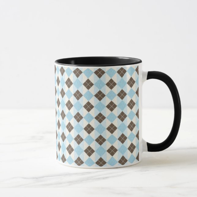 Caneca Padrão Clássico Azul e Castanho de Argyle (Direita)