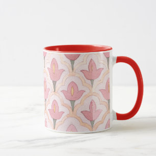 Caneca Padrão clássico colorido de tulipas para vermelho