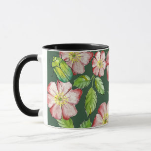 Caneca Padrão colorido com flores rosa de aquarelas e