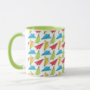 Caneca Padrão Colorido de Aviões de Papel