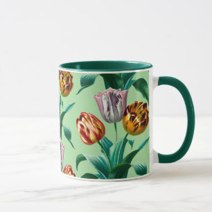 Caneca Padrão Colorido de Flores de Tulipas de Aquarela V