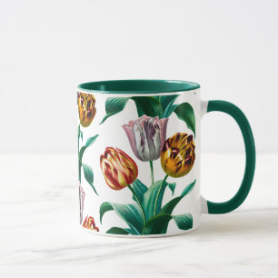 Caneca Padrão Colorido de Flores de Tulipas de Aquarela V