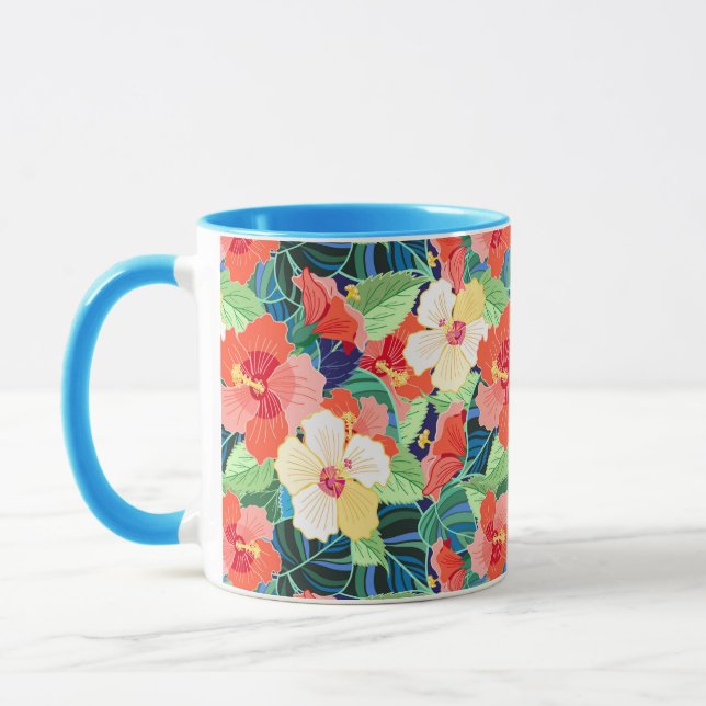 Caneca Padrão Colorido de Hibiscus (Esquerda)
