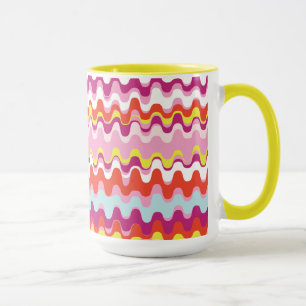 Caneca Padrão colorido de onda de abstrato cor-de-rosa-cl