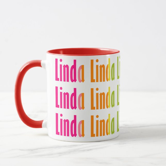 Caneca Padrão Colorido do Nome "Linda" Personalizado Bril (Esquerda)