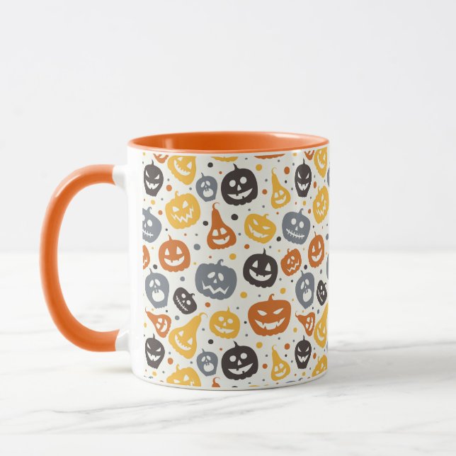 Caneca Padrão Colorido Jack-O'-Lanterna Rostos (Esquerda)